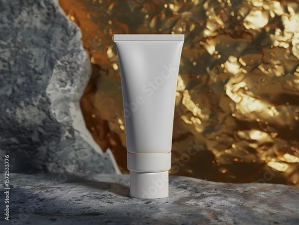 Fototapeta Professional 3d white tube mockup for minimal product identity and branding visuals