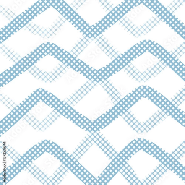 Fototapeta 青いドットのウェーブ柄背景イラスト