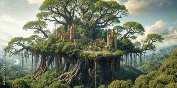 Fototapeta Urban Metropolis Built on Gigantic Tree Roots