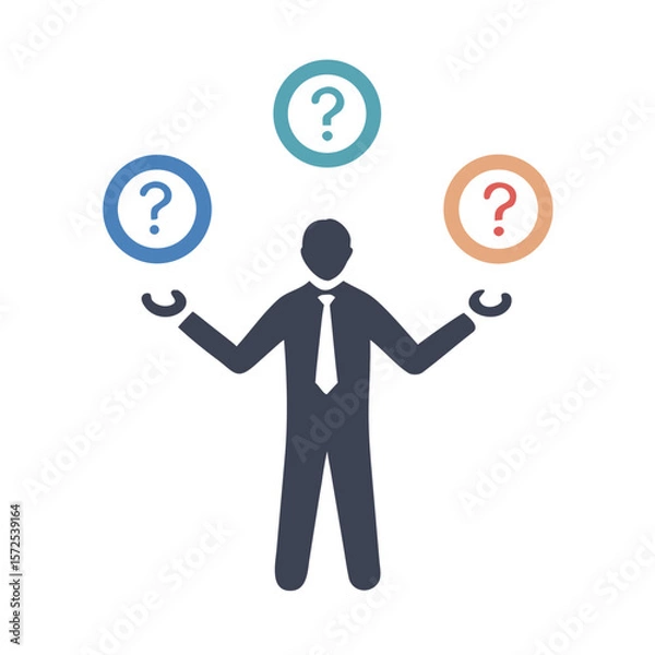 Obraz Man juggling three question marks in circles