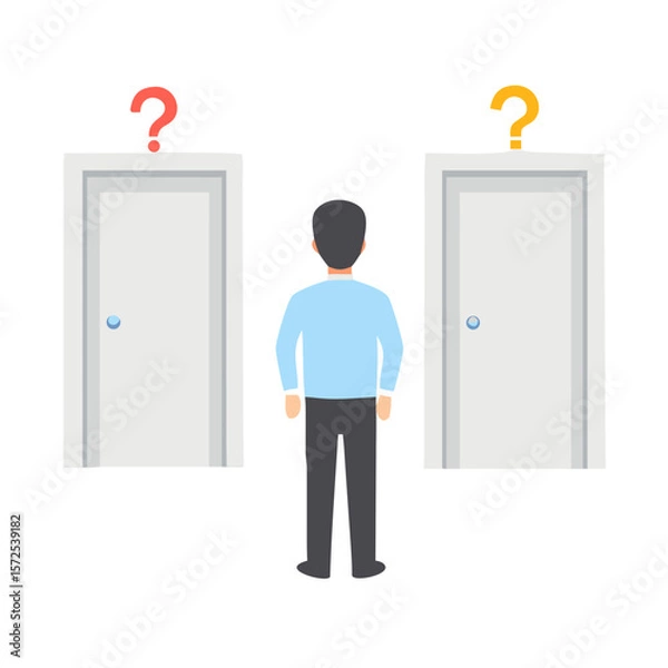 Obraz Man choosing between two doors with question marks