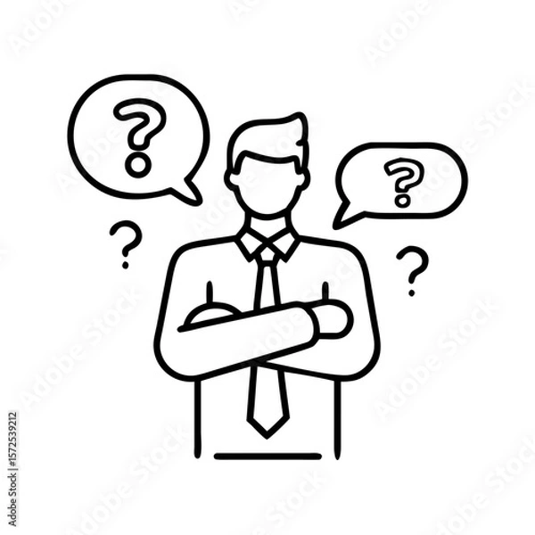 Obraz Businessman with multiple speech bubbles and question marks