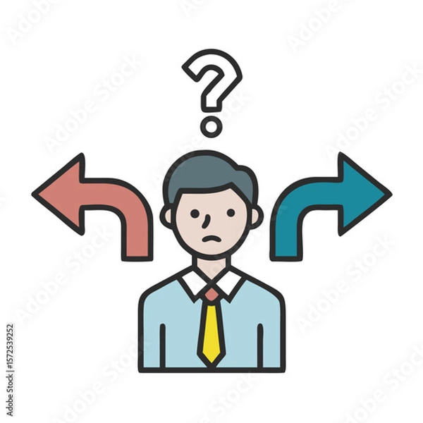 Obraz Confused man with arrows pointing left and right
