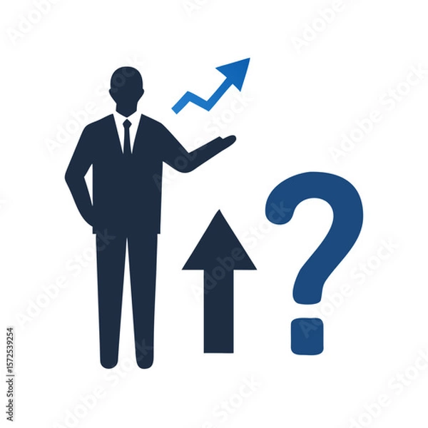 Obraz Businessman with arrow and question mark pointing up