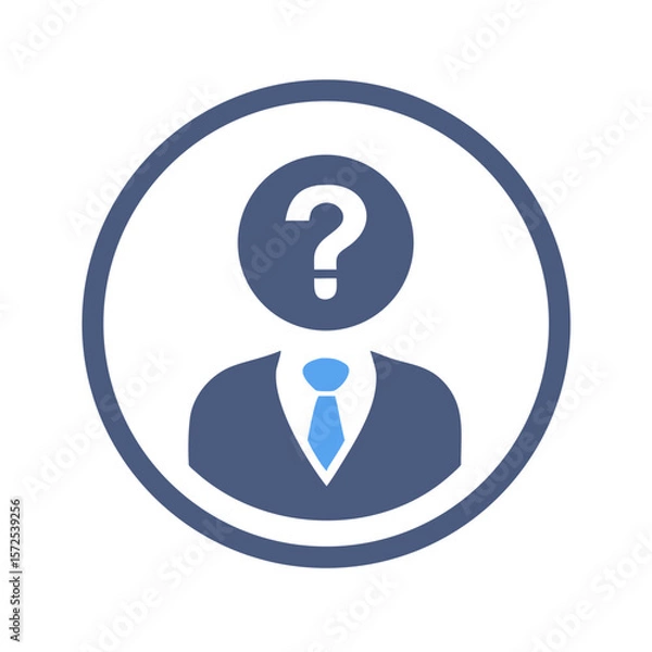 Obraz Blue circular icon with question mark in suit