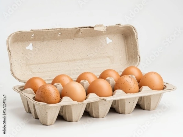 Fototapeta Unblemished Brown Eggs in a Cardboard Container