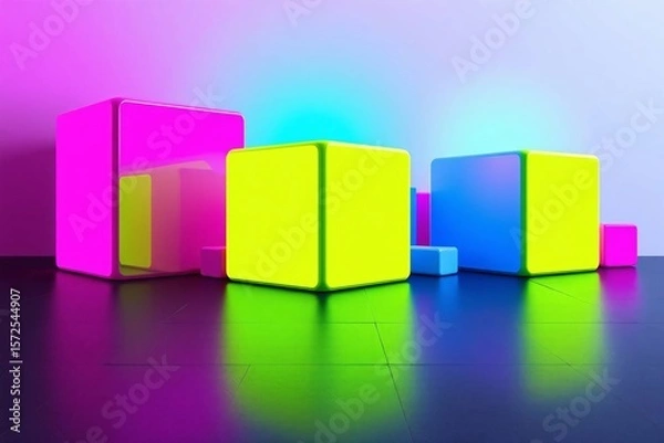 Obraz Neon Geometric Blocks 