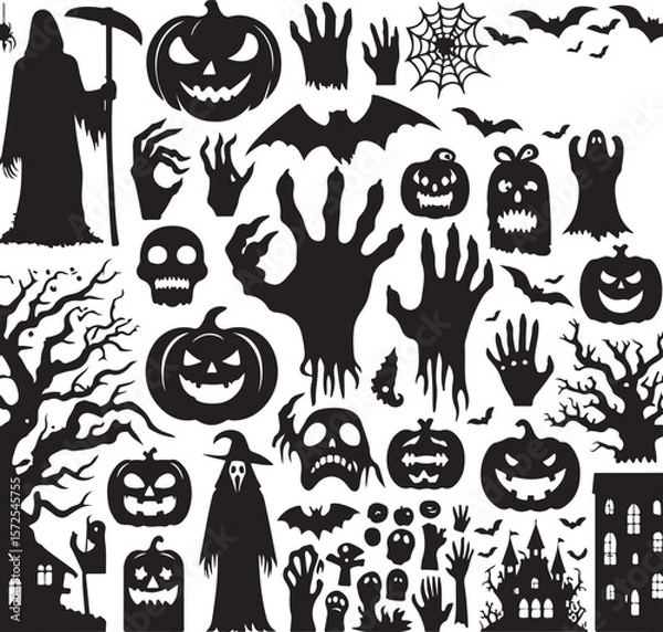 Fototapeta Spooky Halloween Silhouettes  A Collection of Black and White Illustrations