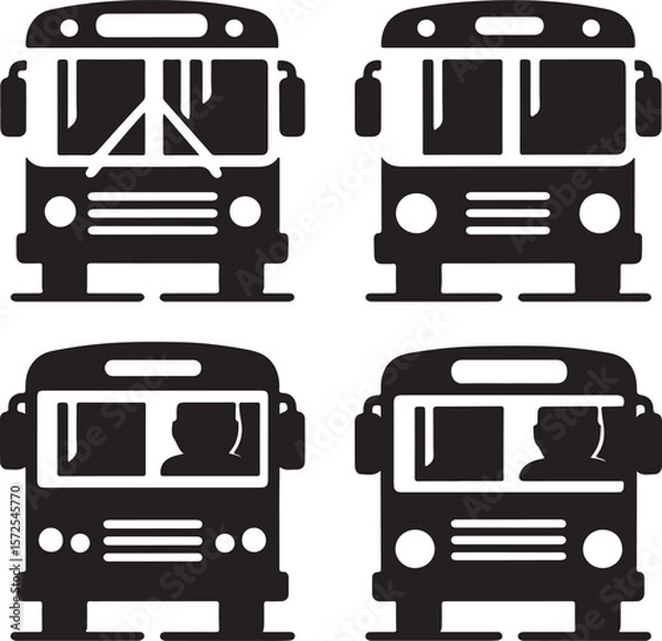 Obraz School Bus Icon Set Front View Illustrations for Design Projects