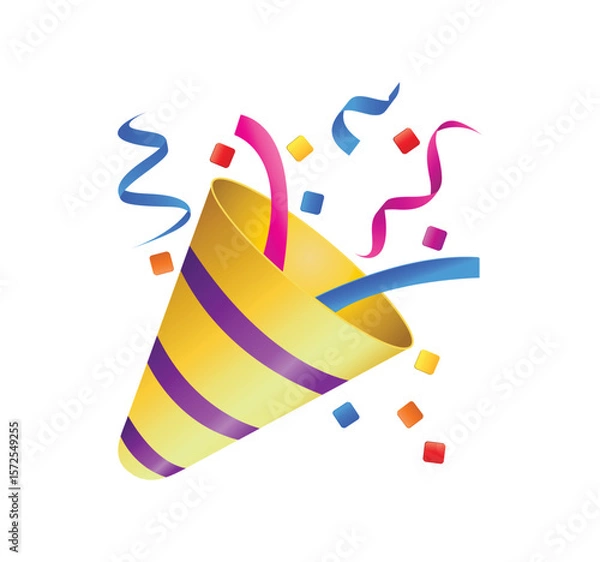 Fototapeta Party popper with confetti emoji. Party emoticon vector icon. 