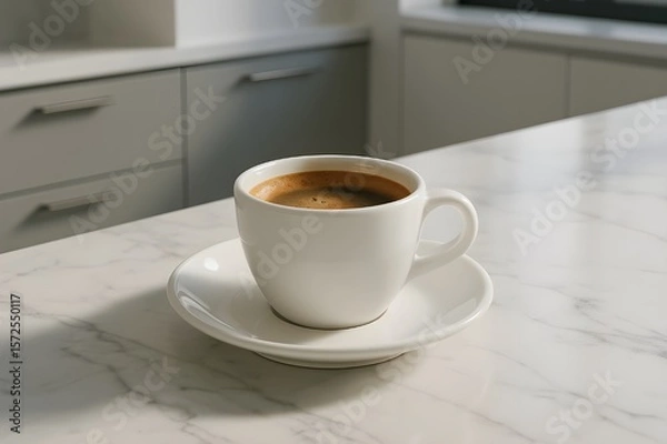 Fototapeta High-resolution photo with ceramic cup of coffee with saucer. Cappuccino. Americano. Flat white. Coffee latte. For editorial or commercial use. Coffee cup background. Cafe advertising. Espresso