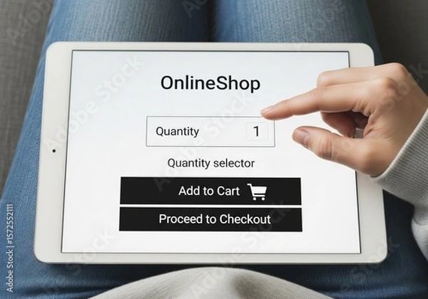 Obraz Online Shopping on Tablet with Large UI Elements – Add to Cart and Checkout Interface