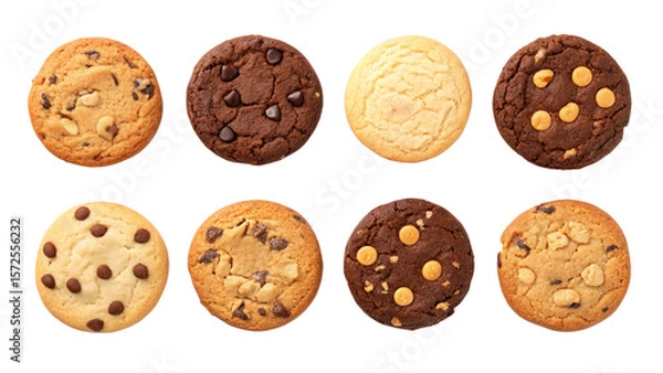 Fototapeta Assorted gourmet cookies chocolate chip peanut butter sugar cookies bakery style fresh baked treat 100 characters