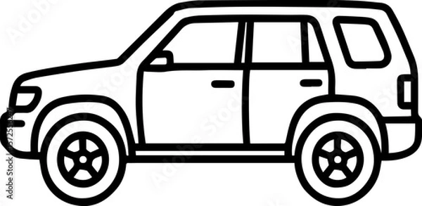 Obraz SUV Line Vector Illustration – Monochrome Side View Silhouette for Automotive, Icon and Commercial Transport Design