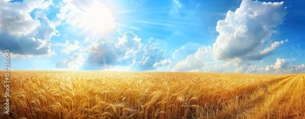 Obraz Vast golden wheat field stretching towards the horizon under a sunny sky