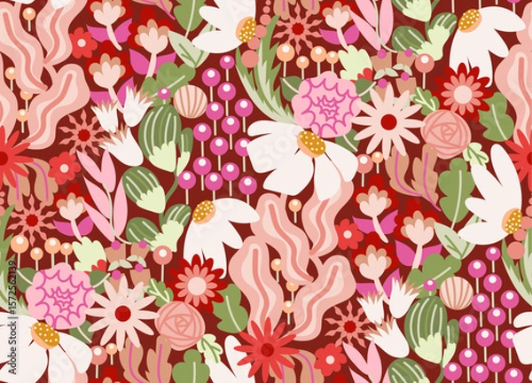 Fototapeta Colorful Bright vector seamless floral pattern