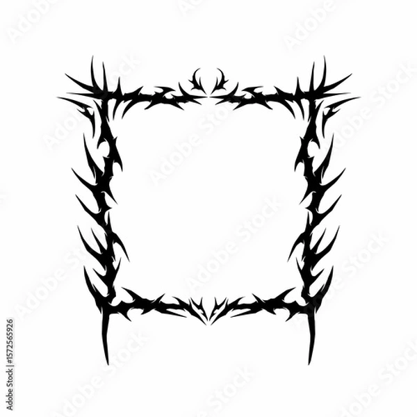 Fototapeta Square tribal frame with sharp black thorn elements and symmetrical edges. Bold and aggressive design