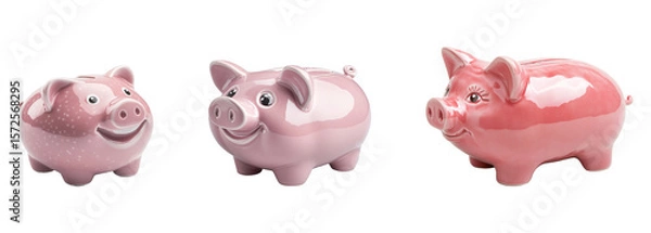 Obraz A collection of pink piggy banks for savings and investments, a financial concept isolated on a transparent background. PNG