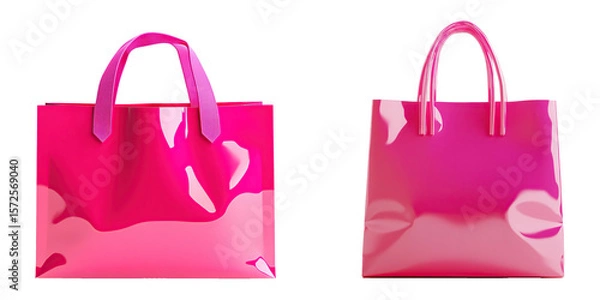 Obraz Collection of a pink retail shopping bags for gifts and purchases, perfect for fashion and store design on transparent background. PNG