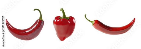 Obraz Collection of bright, isolated and organic hot red chilies, offering a refreshing spicy flavor on transparent. PNG