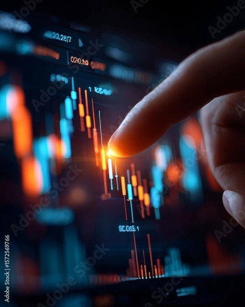 Fototapeta Analyzing stock market trends financial data visualization office digital insights close-up view