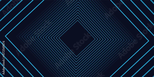 Fototapeta Abstract blue glowing geometric lines on dark background. Modern shiny blue rounded square lines pattern. Futuristic technology concept. Suit for poster, cover, banner, presentation, website, flyer