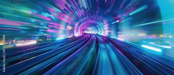 Obraz Abstract speed of light in a metro tunnel with vibrant colors and blurred motion