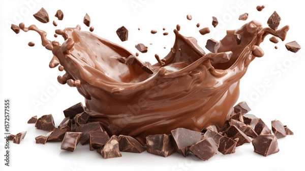 Fototapeta Splash of Melted Chocolate With Flying Chunks