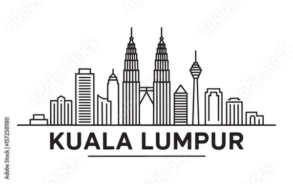 Fototapeta Kuala Lumpur Skyline Illustration A Modern and Minimalist Design Showcasing the City's Iconic Architecture and Urban Landscape in Black and White