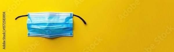 Obraz Single-Use Protective Face Mask Isolated on Bright Yellow Background Represents Safety