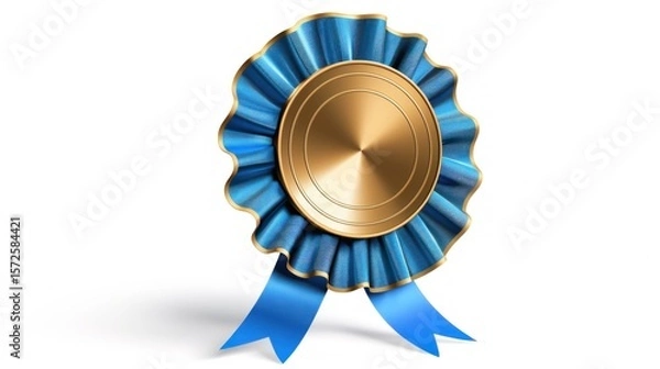 Obraz Elegant rosette badge with golden center and blue frills for prestigious achievements