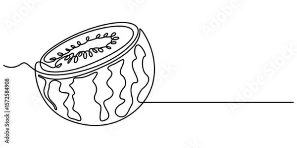 Fototapeta Watermelon continuous one line drawing, fruit vector illustration, watermelon fruit continuous line vector illustration, Fresh watermelon line art outline, Continuous one line drawing. Watermelon. 