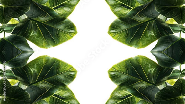 Obraz Lush green leaves form a vibrant natural frame on a transparent background. PNG