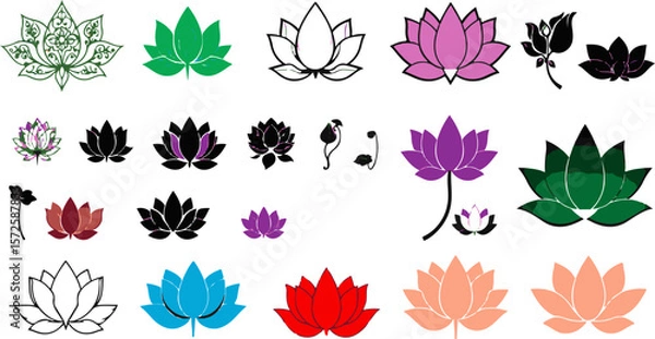 Fototapeta Water Lily Silhouette Vector Set, Water Lily Outline Vector Art, Water Lily Flower Silhouette Collection, Set of Water Lily Vector Illustrations, Botanical Water Lily Silhouette Set, Minimalist Water
