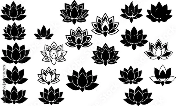Fototapeta Water Lily Silhouette Vector Set, Water Lily Outline Vector Art, Water Lily Flower Silhouette Collection, Set of Water Lily Vector Illustrations, Botanical Water Lily Silhouette Set, Minimalist Water
