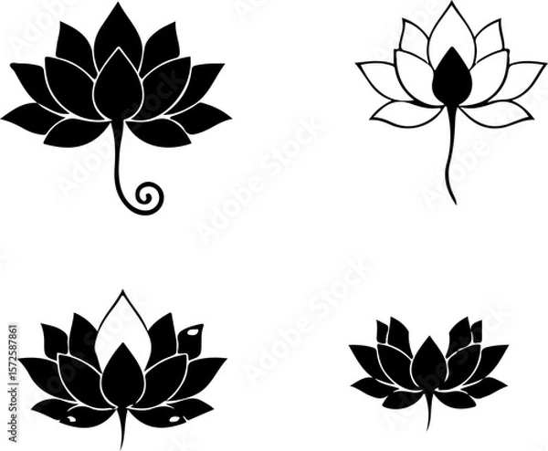 Fototapeta Water Lily Silhouette Vector Set, Water Lily Outline Vector Art, Water Lily Flower Silhouette Collection, Set of Water Lily Vector Illustrations, Botanical Water Lily Silhouette Set, Minimalist Water