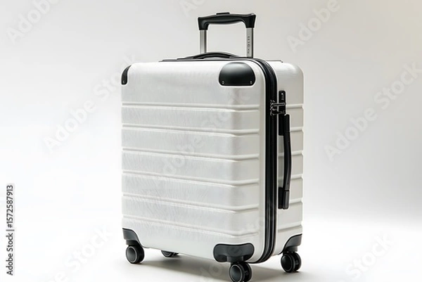 Obraz Pristine White Rolling Suitcase with Textured Surface and Black