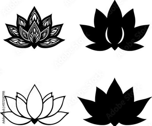 Fototapeta Water Lily Silhouette Vector Set, Water Lily Outline Vector Art, Water Lily Flower Silhouette Collection, Set of Water Lily Vector Illustrations, Botanical Water Lily Silhouette Set, Minimalist Water