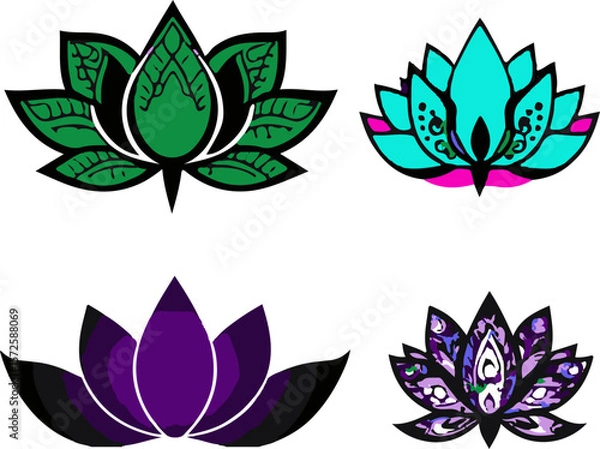 Fototapeta Water Lily Silhouette Vector Set, Water Lily Outline Vector Art, Water Lily Flower Silhouette Collection, Set of Water Lily Vector Illustrations, Botanical Water Lily Silhouette Set, Minimalist Water