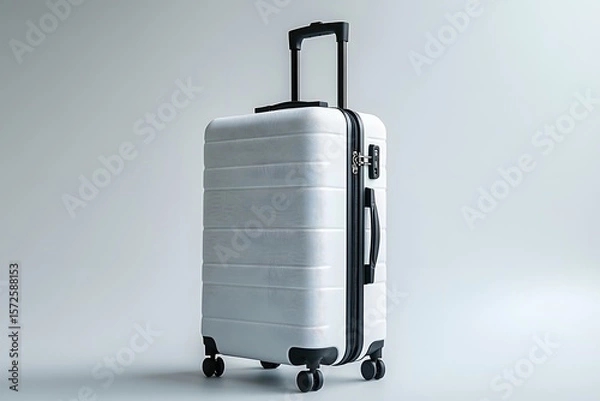 Obraz Pristine White Rolling Suitcase with Textured Surface and Black