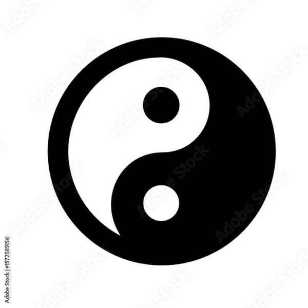 Obraz Bold black and white yin yang icon, symbolizing duality, harmony, balance, and interconnected forces in Eastern philosophy and spirituality.
