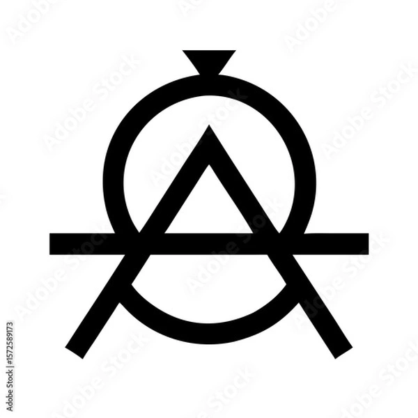 Obraz Black minimalist icon representing an abstract alchemical symbol, often associated with mysticism, transformation, or esoteric philosophy.
