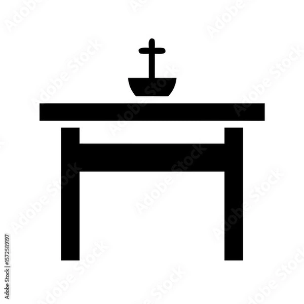 Obraz Black silhouette icon of an altar table with a cross, commonly representing worship, faith, church services, or religious ceremonies.
