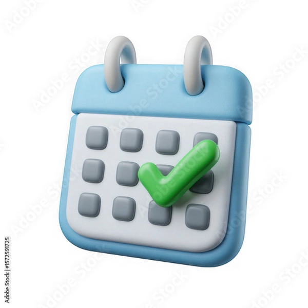 Fototapeta 3d calendar with green checkmark isolated on transparent background