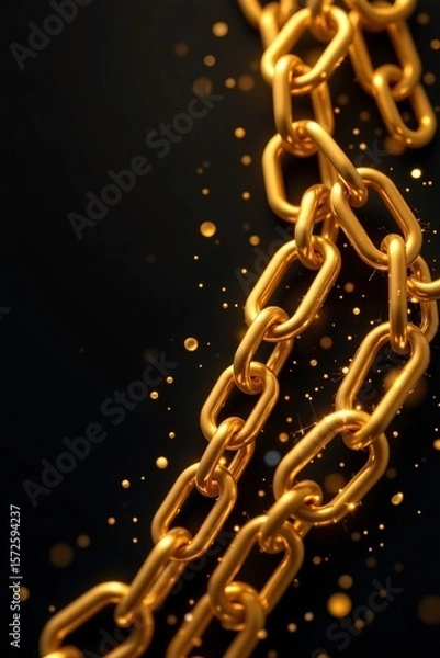 Fototapeta create a visually striking image featuring a shiny, abstract representation of interconnected golden links on a black background