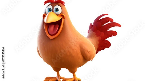 Fototapeta Cartoon rooster standing cheerfully with a bright expression against a transparent background. 
