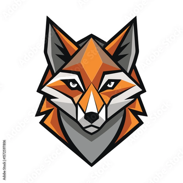 Obraz Geometric fox head showcases sharp angles and vibrant orange hues against the white backdrop
