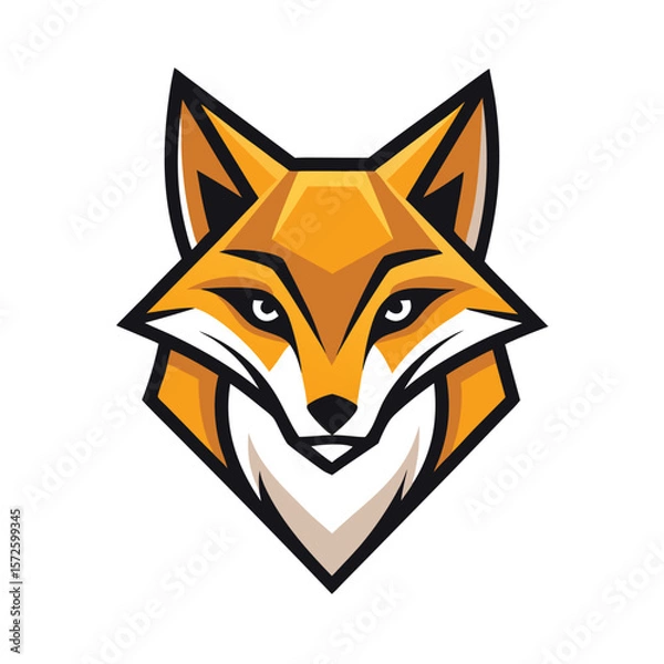 Fototapeta Vivid fox head portrait features bold geometric shapes in warm amber and black