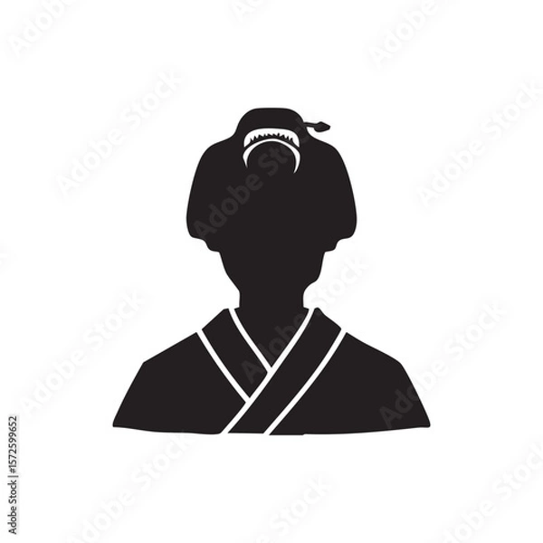 Obraz 日本の江戸時代の町人農民女性　イメージモノクロアイコンイラスト