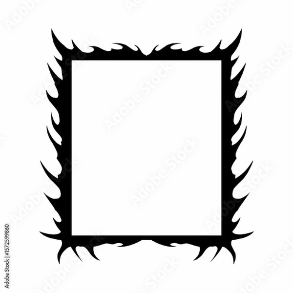 Fototapeta Bold square frame with black flame shaped edges on a white background. for tattoo art, posters, or alternative branding.